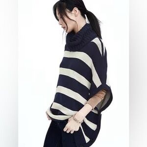 Banana Republic Reversible Stripe Turtleneck Poncho Sweater
